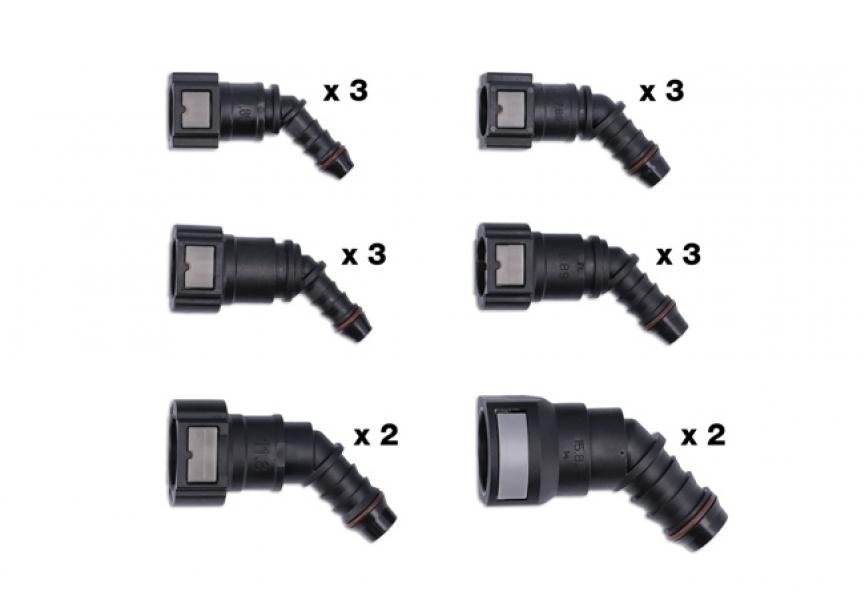 Diverse brandstofleidingsnelkoppelingen 16 stuks 45° schuine