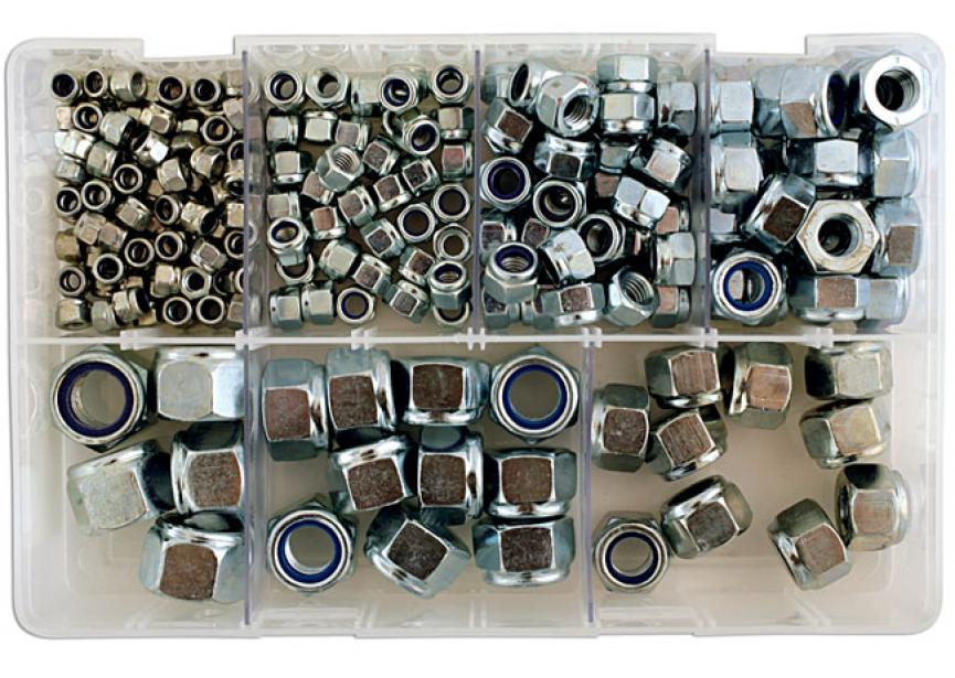 Diverse MM Nyloc stalen moeren doos 220 stuks