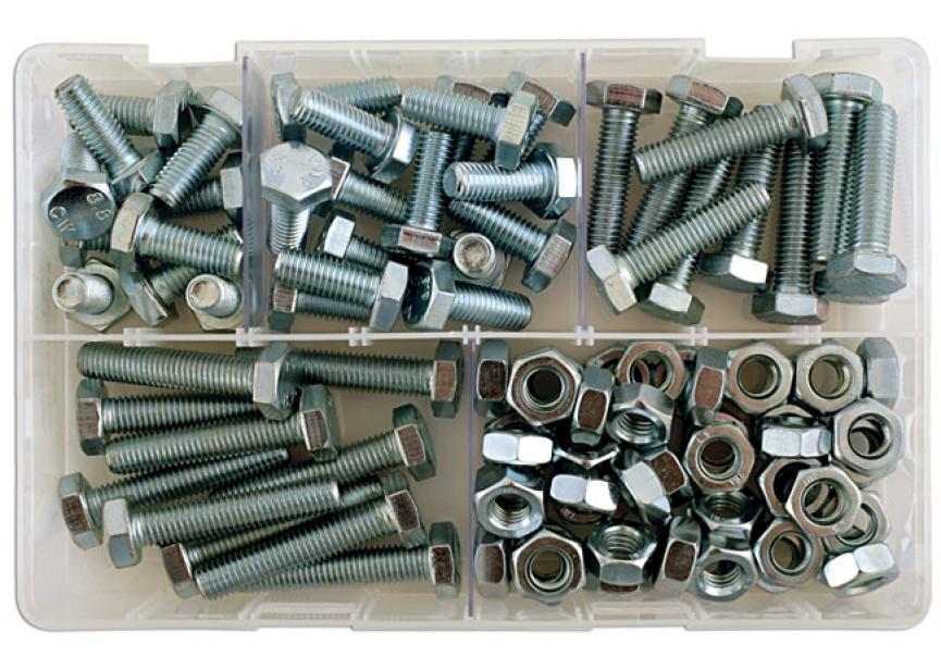 Diverse M10 bouten en moeren doos 88 stuks