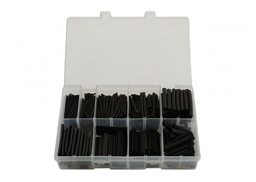 Diverse zwarte krimpkousen, lengtes van 50 mm, 350 stuks